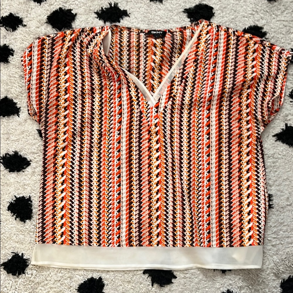 DKNY size Large Orange and Black pattern Boxy Blouse